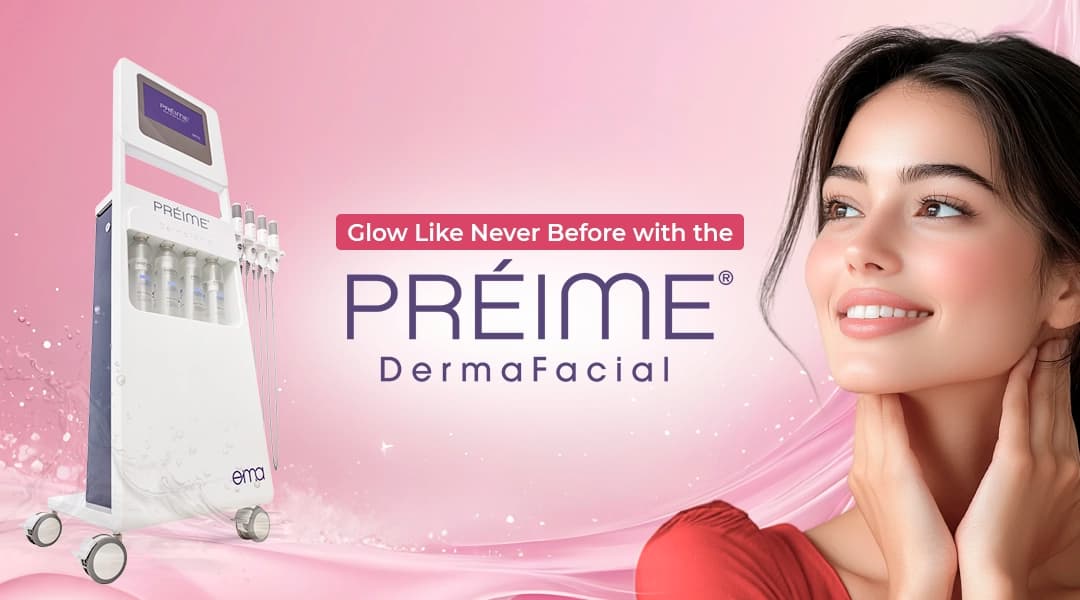 Anti-aging treatments demonstration showing a woman's face with circular callouts highlighting different skin areas