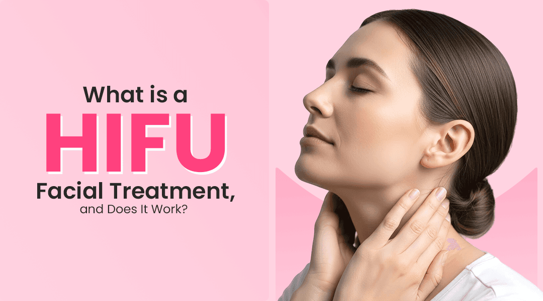 Anti-aging treatments demonstration showing a woman's face with circular callouts highlighting different skin areas