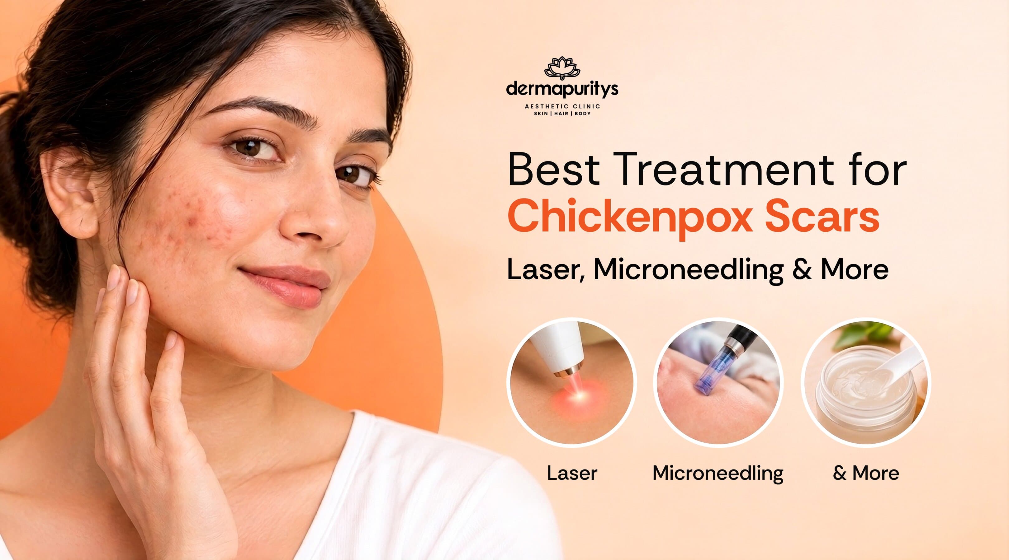 Anti-aging treatments demonstration showing a woman's face with circular callouts highlighting different skin areas